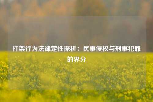 打架行为法律定性探析：民事侵权与刑事犯罪的界分